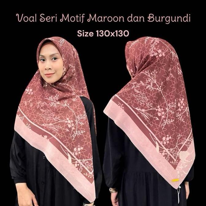 DF186 >> Segiempat Voal Motif Maroon dan Burgundi Jumbo Lasercut 130x130 Premium Logo (FREE POUCH) /