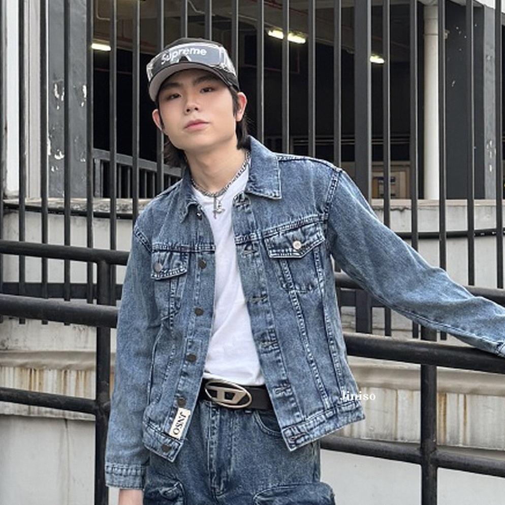 NEW JINISO - Denim Pria Jaket Jeans Oversize Vintage Blue Acid
