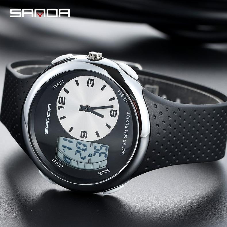 PROMO SANDA 763 Jam Tangan Pria Digital Analog Tali Rubber Chronograph Anti Air