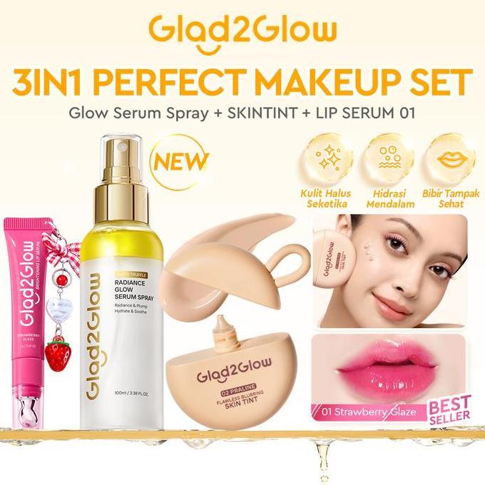 Makebyt- [New] Glad2Glow 3In1 Perfect Makeup Set-Serum Spray 100Ml +Skintint+Lip Serum Vc-Ip White T