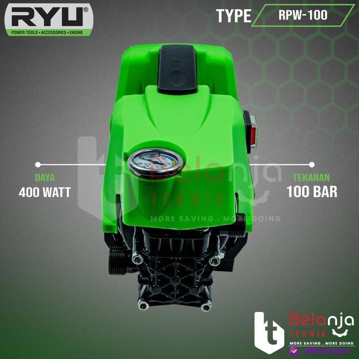 RYU Mesin Cuci Mobil Motor RPW 100 Jet Cleaner 400 Watt RPW-100 100Bar dengan Fitur AUTO STOP & AUTO