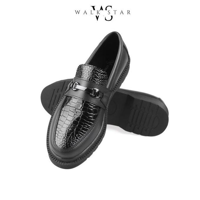 TAMPIL MODIS  Sepatu Slip On Pria Loafers Croco Black by WalkStarr Shoes Kerja Hitam TAMPIL MODIS 