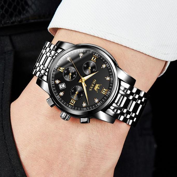 OLEVS Jam Tangan Pria Original Anti Air Tahan Led Sport Analog Chronograph Stainless Steel Watches M
