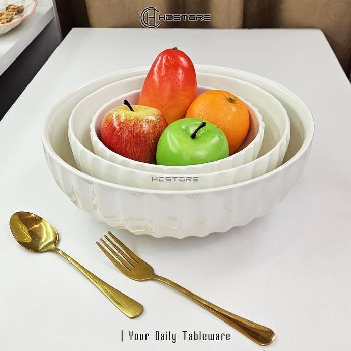 SET ISI 3 PCS MANGKOK KERAMIK PUTIH POLOS UKURAN 20CM , 25CM ,DAN 30CM TAHAN PANAS COCOK BUAT ACARA 