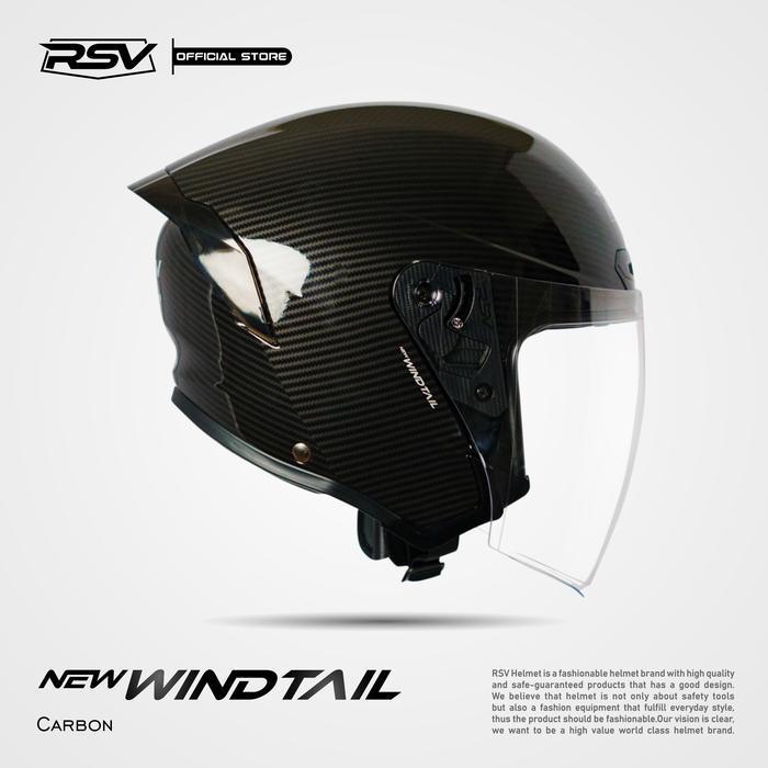 Helm Half Face Rsv New Windtail Carbon Glossy Original Dan Terpercaya