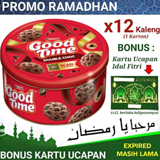 Paket 12 Pcs (1 Karton) Biskuit Good Time Cookies Kaleng 133Gr Biskuit Coklat Chocochip Kue Parsel L