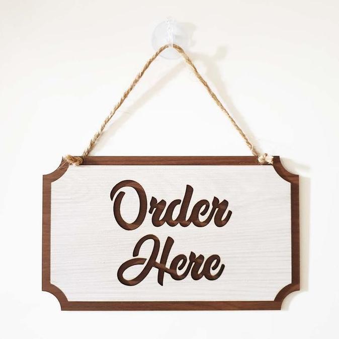 Tektok- Gantungan Sign Cafe / Resto - Order Here Kotak