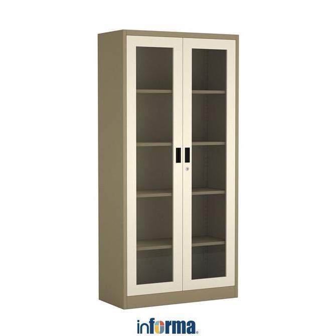 Informa Kiev Lemari Arsip Kantor Metal 2 Pintu Kaca - Cokelat Rak Dokumen Filing Kabinet Tempat Berk
