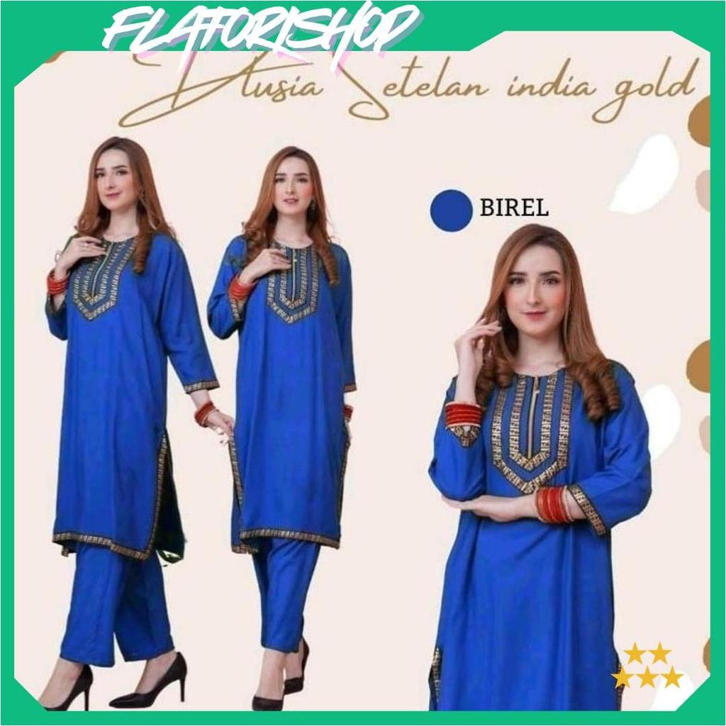 Daster Arab Dlusia Setelan India Gold By Dlusia Ori - Setcel Home Dress - Setelan Baju Dan Celana Wa