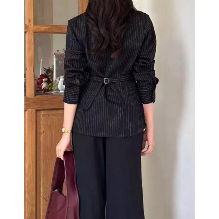 HOT SALE Esme Blazer - Fitted Stripe Shirt Blazer Semi Wool Atasan Wanita Lengan Panjang blazer form