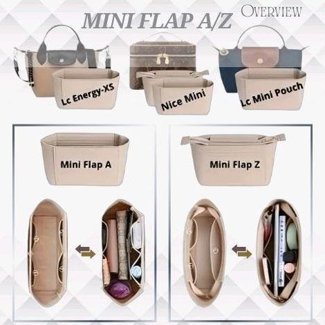 Endtoend- Flap Bag Micro Organizer With Side Zipper/ Dual In Bag Insert Bag In Bag