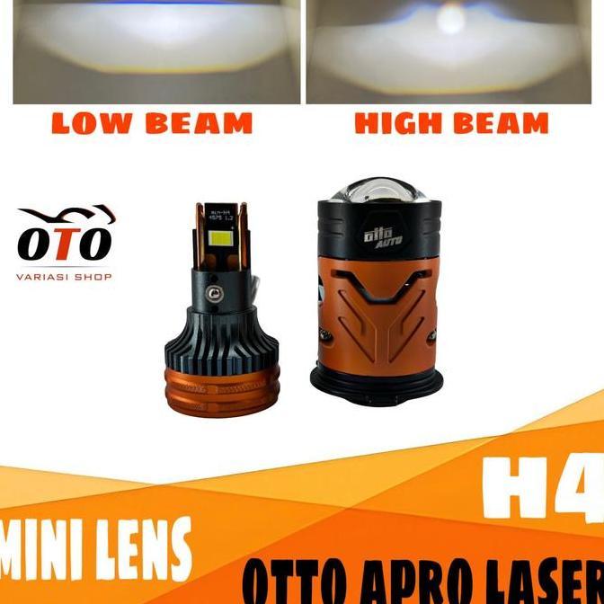 Lampu Mini Lens Otto Auto Apro Laser H4 Premium 80 Watt Selenoid Hi Low Beam Cut Off Flat Pemasangan