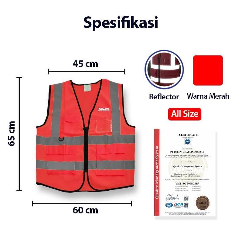 TERMURAH Rompi Safety Proyek Reflective Tonata / Rompi Proyek / Rompi Kerja Merah