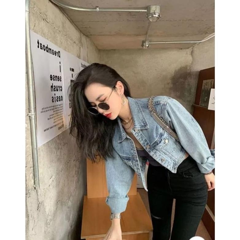 NEW Big Size Jaket Crop Jeans Oversize Pocket Blue/ Crop model Korea