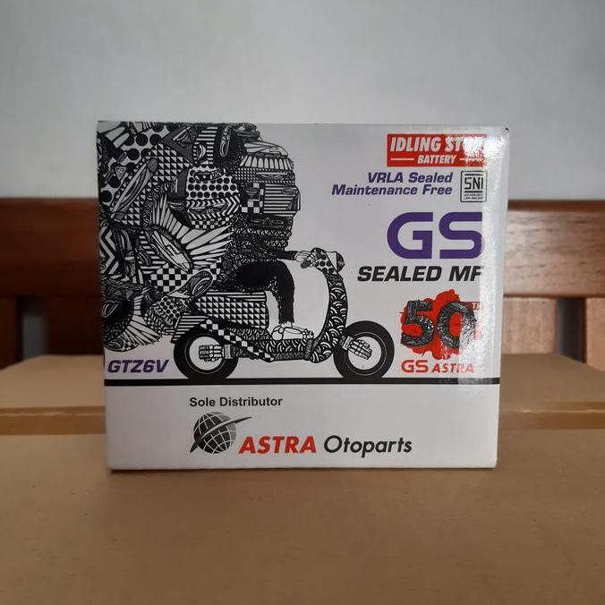 Aki GS Astra GTZ6V untuk Motor Honda Beat ISS (aki kering)