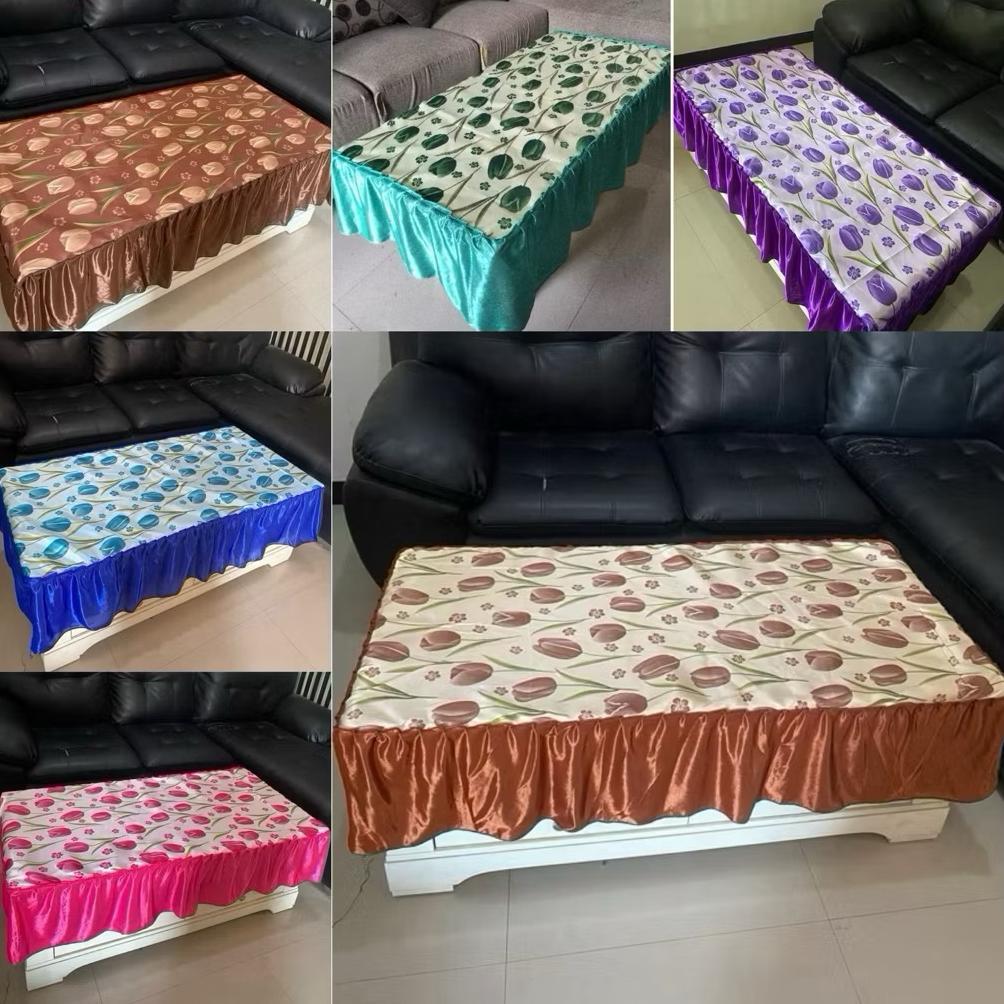 DISKON TAPLAK MEJA RUANG TAMU RUMBAI MOTIF BUNGA TULIP /TAPLAK MEJA TAMU KAIN PERSEGI PANJANG