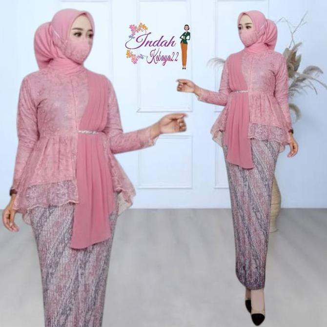 Setelan Kebaya Elegan Modern Aurora Selendang Atasan Baju Kebaya Wanita Remaja Brokat Tile Kebaya Wi