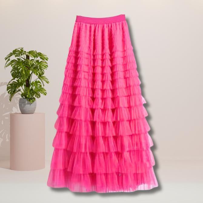 FOLADY - P078 Rok Milana Jumbo Wanita bahan tulle premium dengan furing katun. Motif susun layered t