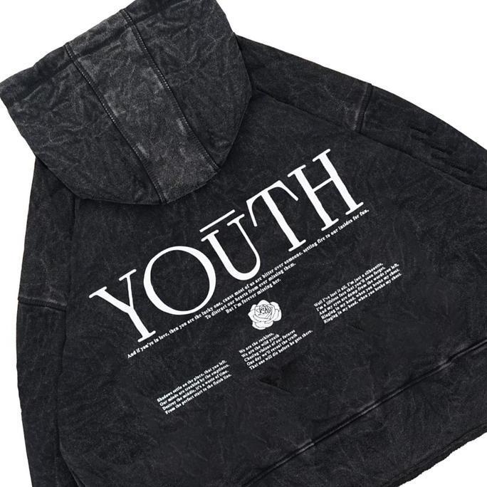 Moxie Hoodie Crop Washed  Oversize Unfinish Unisex Youth