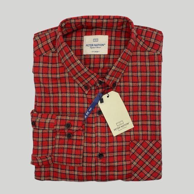 Kemeja Flanel Wool PETER NATION Basic Kerah High Panjang Regular Fit Pria - Motif, Formal