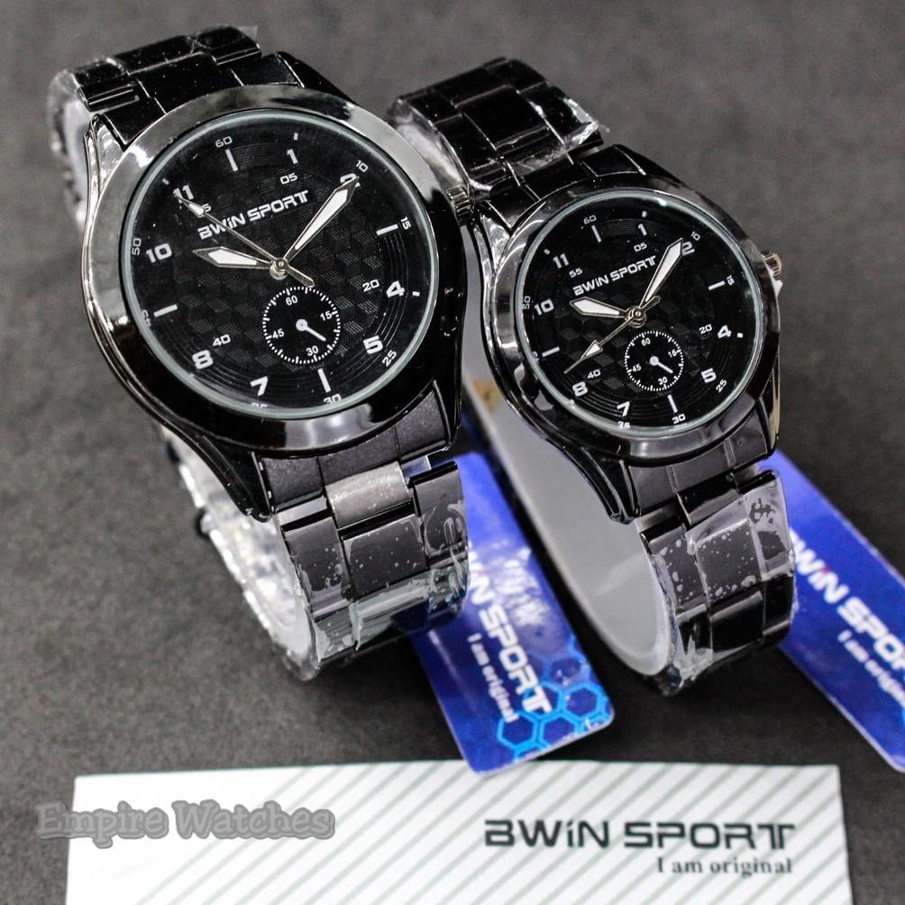Jam Tangan Couple Awin Bwin Sport M1042G M1042L Pria Wanita Cowok Cewek Analog Rantai Stainless Kual
