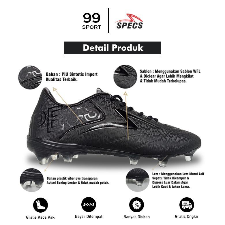 HOT DEALS SEPATU SEPAKBOLA SPECS ESTADIO FG HITAM POLOS