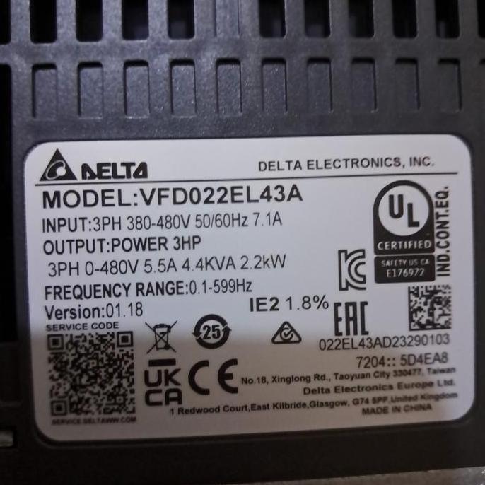 Promo Inverter 3Phase 2,2Kw 3Hp Inverter Delta Vfd022El43A 2,2Kw 3Hp 380V
