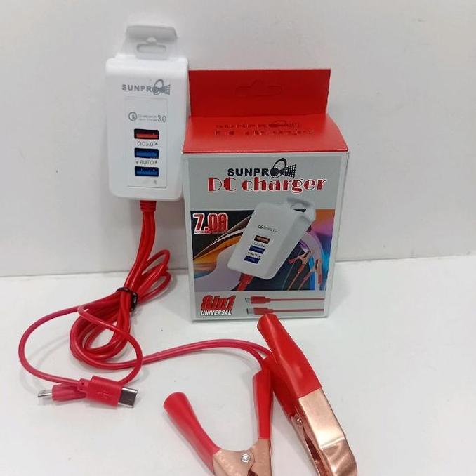 Diskon Dc Charger Cas Dr Aki 12V Casan Hp Type C Micro USB 3 Port USB Sunpro 7.0A all-u99 Ayo Beli