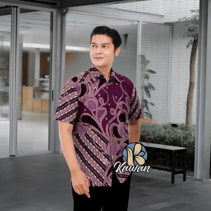 Kebaya Batik Atasan Kerja Kantor Busui Kancing Depan Wanita Blus Batik Warna Soft Blue Biru Langit B