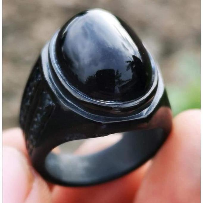 Batu Akik Kecubung Wulung Tembus Kristal Ring Titanium Hitam