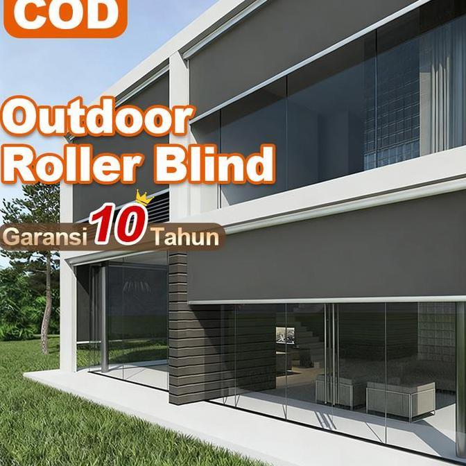 Tirai Gulung Anti Hujan Roller Blind Outdoor Blackout 60% Tirai Teras Anti Panas Dan Hujan Tahan Ang
