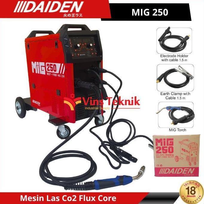 DAIDEN MIG 250 Mesin Las MMA MIG TIG Travo Las Inverter Trafo Las Co2 Flux Core Tanpa Gas 250A MIG25