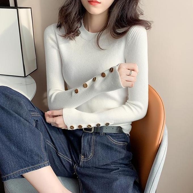 Langsungaja- Atasan Rajut Inner Jumbo 7017-2 Dengan Kancing Aktif - Knitwear, Wanita  Oversize Baju