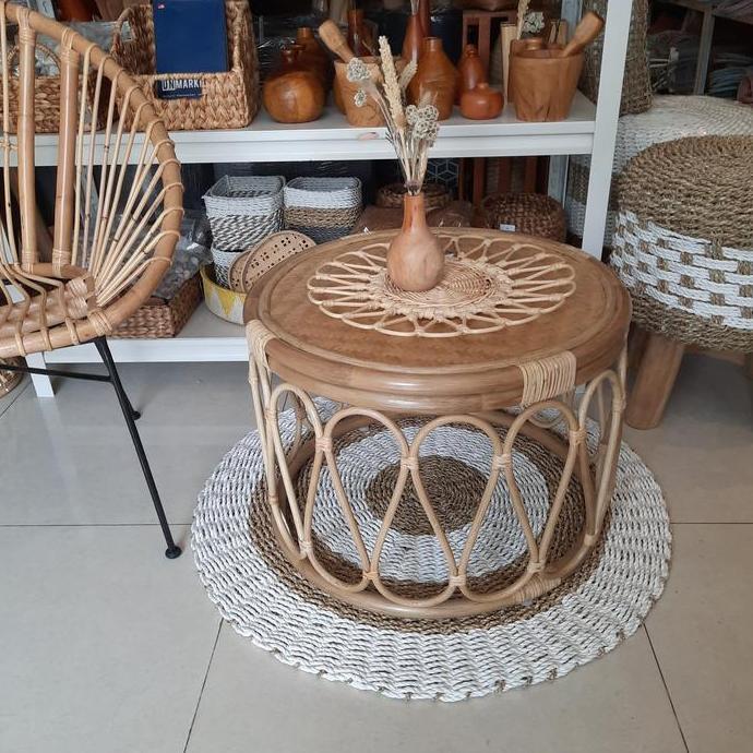 Meja Bulat Rotan / Meja Rotan Estetik / Meja Rotan Aesthetic MBR02