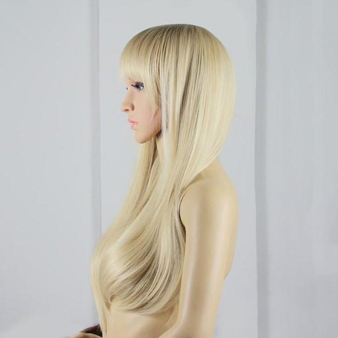 Wig blonde dengan poni Blonde Bangs