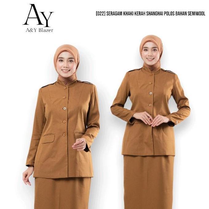 Termurah / Hot Sale [022] Baru  Kerah Sanghai Polos  A&Y Blazer Baju Seragam Pdh Wanita Warna Khaki 