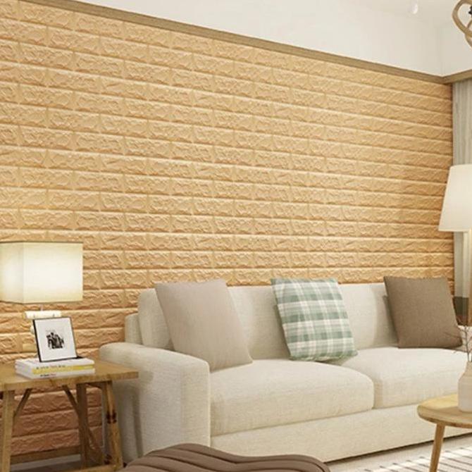 Ready wallpaper foam 3d peredam panas dan suara bata brick cream