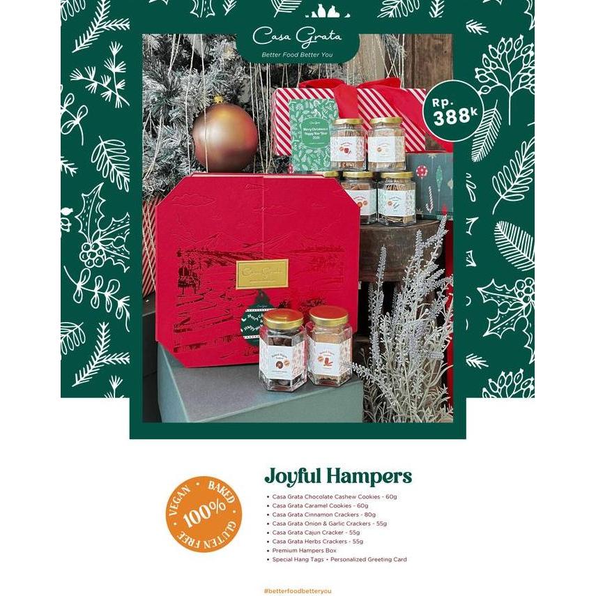 NEW CASA GRATA JOYFUL CHRISTMAS HAMPERS GLUTEN FREE & VEGAN - 1 BOX ELEGANT FESTIVE, 3 CRACKERS, 3 C