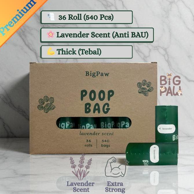 BigPaw Poop Bag Thick Tebal Lavender Scent 540 pcs | 36 roll | Anabul Poop Bag | Plastik Diaper | Pl