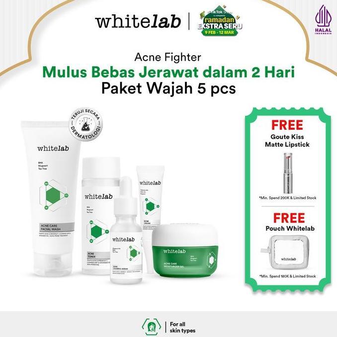 NEW WHITELAB 5PCS PAKET ACNE LENGKAP - FACIAL WASH, TONER, SERUM, MOISTURIZER, ACNE CREAM PAKET SKIN