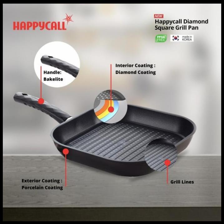 HOT DEAL HAPPY CALL ORIGINAL DIAMOND SQUARE GRILLE PAN 28CM MADE IN KOREA 
