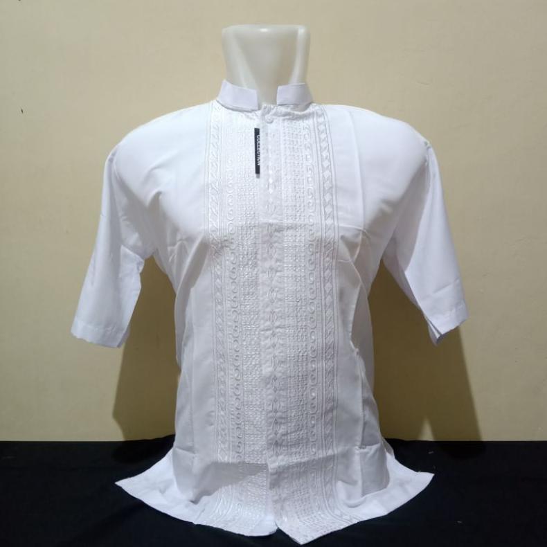 Premium Baju Koko Erlita Lengan Pendek Polos Putih Full Katun