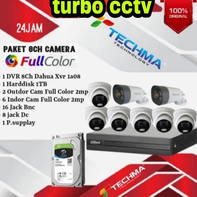 Murah Paket Cctv 8 Ch Techma Fullcolor 2Mp 1080P 8 Camera Indoor Outdoor