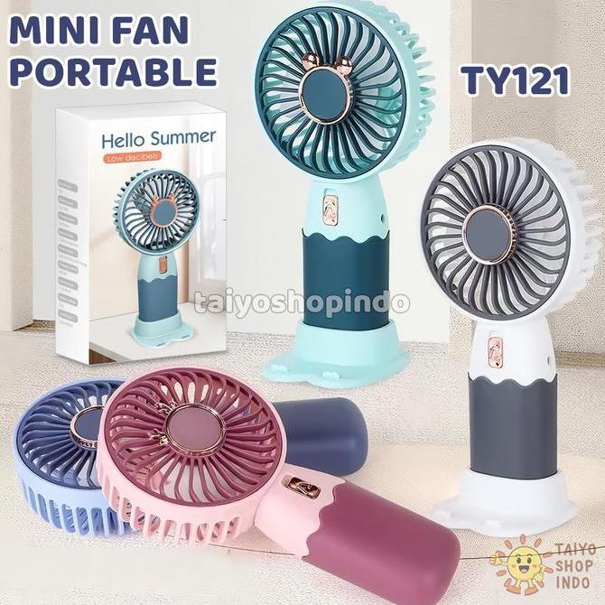 NIOCHA TAIYO Mini Fan Portable Kipas Angin Kecil Mungil Karakter Rechargeable Genggam Stand Tatakan 