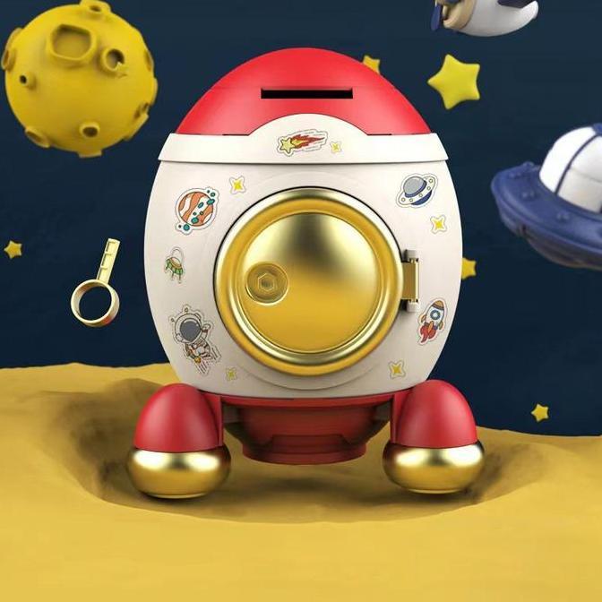 Celengan Anak Piggy Bank Rocket Plastik Dengan Kunci Tempat Koin Uang Kertas Murah - MB005 GM