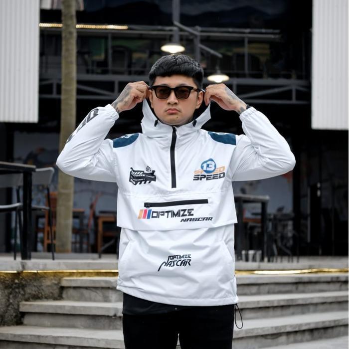Optimize Jaket Parasut Waterproof Cagoule Nascar Race Warna Hitam Putih Casual Original Dan Terperca