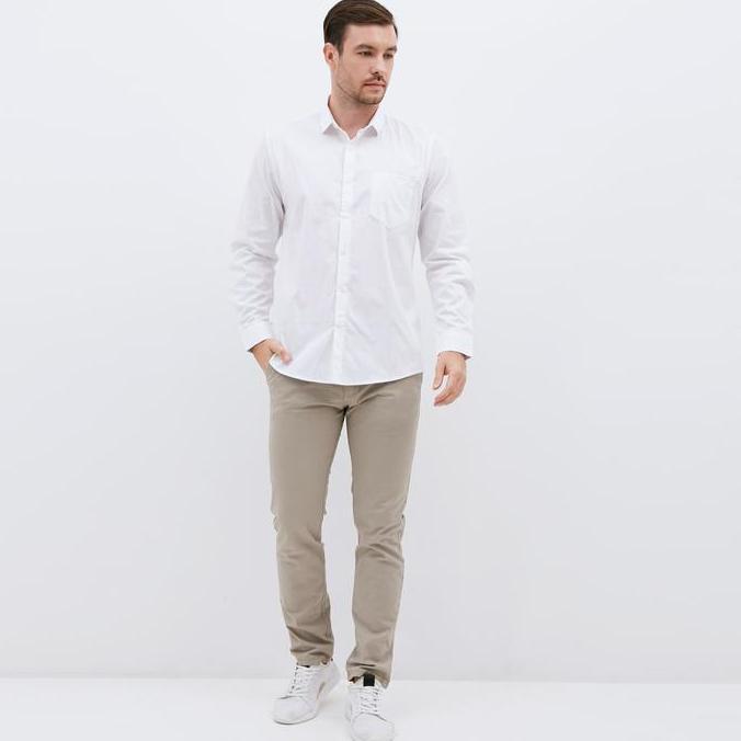 Fuku- M231 Kemeja Pria Basic Polos Panjang Putih 1468A