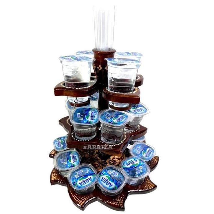 Termurah / Hot Sale Tempat Aqua Gelas Kayu Jati Model Teratai Isi 20 Dan Isi 12 / Tempat Aqua Gelas 