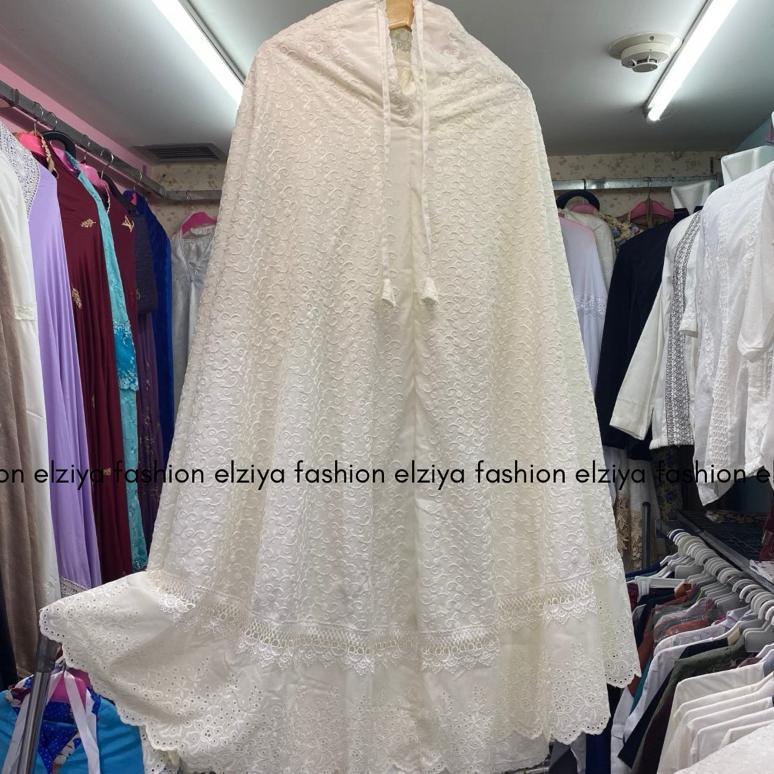 Premium Mukena Jumbo Dewasa Katun Paris Ori Full Bordir Sutra Timbul | Mukena Putih | Mukena Bordir