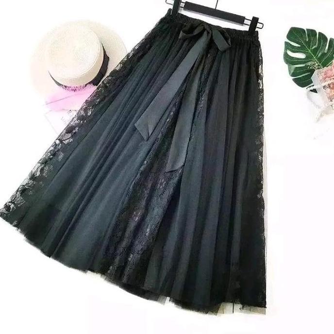 ROK TILE TUTU KOMBINASI TERBARU RENDA BORKAT KE KINIAN WANITA PANJANG BAWAHAN FULL FURING BAHAN ADEM